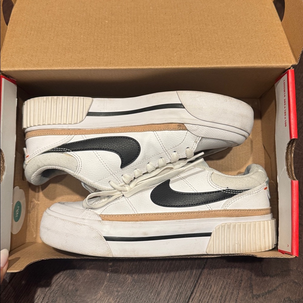 Nike Women's White Black Tan Platform Sneakers
